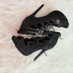 Black Lace-Up Peep Toe Booties
Size 8.5 | Soft Suede Finish
